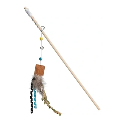 Image of House of Paws Brown Aztec Feather Wand Cat Toy Interactive Play for Cats