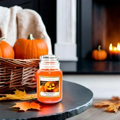 Image of FabFinds Large 18oz Scented Glass Jar Candle Natural Soy Wax Gift Fragrance + 8pcs Melt Burn Time: 104 Hours (Pumpkin Spice Jar)