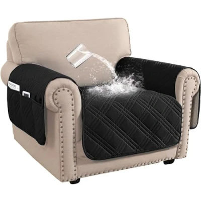 Image of FASCINATDECO Waterproof Sofa Covers 1 Seater, Armchair Covers, Slipcovers, Pet Couch Non Slip Washable Protectors from Pets Kids Dogs, Black