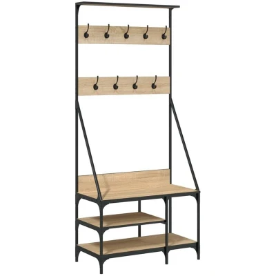 Image of vidaXL Clothes Rack with Shoe Storage Sonoma Oak 80x40x184 cm