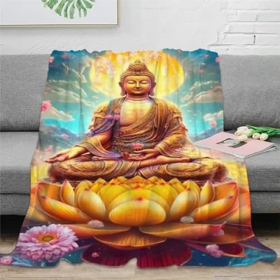 Image of Buddha Statue Printed Sofa Blanket,Soft Plush Travel Blanket,Bed Throw Blanket，for Kids Teens Adults All Season 50x60inch(127x152cm)