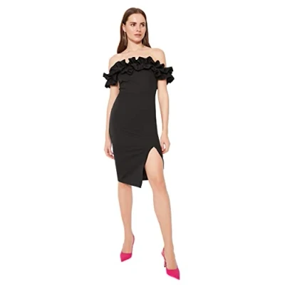 Image of Trendyol Women Midi Bodycone Fitted Woven Dress Black