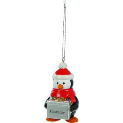 Image of Suki Cute Penguin Christmas Tree Decoration Ornament Bauble with name (Callum)