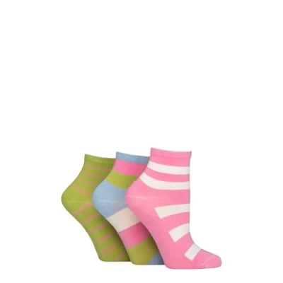 Image of Women&#039;s 3 Pair SOCKSHOP Plain and Patterned Bamboo Ankle Socks Striped Ocean View 4 8