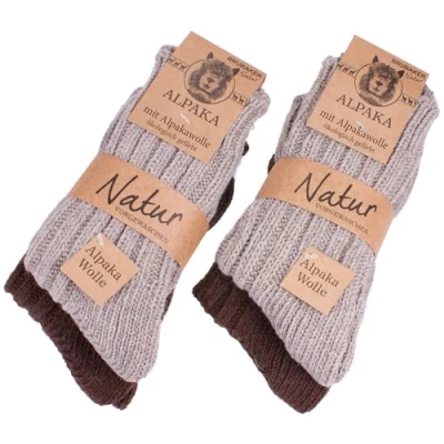 Image of BRUBAKER Unisex Alpaca Wool Socks for the Cold Winter Days Browns EU 43 46 / UK 9 12 Pack of 4