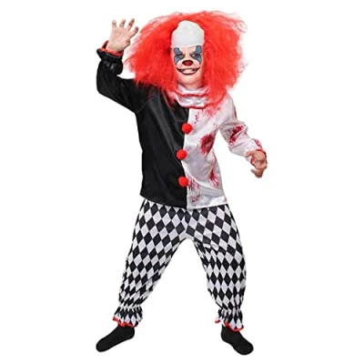 Image of Kids Scary Clown Costume Halloween Fancy Dress 8 10 Years Childrens Top and Harlequin Trousers (Medium)