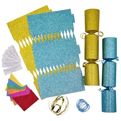 Image of evelay 12 Make Your Own Christmas Cracker kit Crackers Hats Snaps Blue &amp; Gold