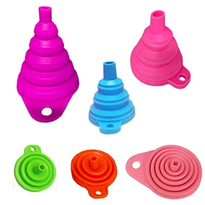Image of DRERIO 6 pcs Silicone Funnel Collapsible Kitchen Foldable Beer for Home Small and Large Filling Bottles