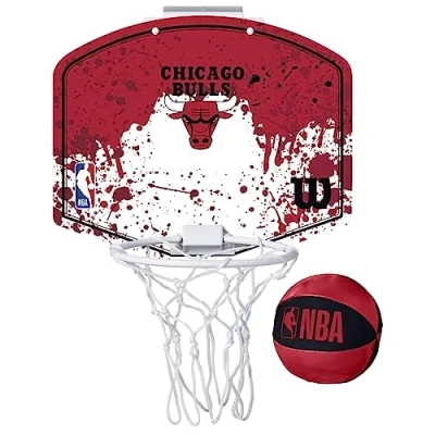 Image of Wilson Mini NBA Team Basketball Hoop, CHICAGO BULLS, Plastic,White
