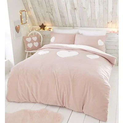 Image of Catherine Lansfield Cosy Heart Double Duvet Set Blush