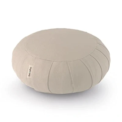 Image of Basaho CLASSIC Zafu Meditation Cushion Organic Cotton (OCS Certified) Buckwheat Hulls Removable Washable Cover (Natural)