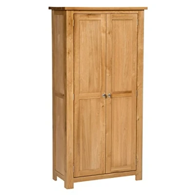 Image of Hallowood Furniture Waverly Oak Tall Storage Cabinet, Solid Wooden 2 Door Cupboard with Adjustable Shelves, Light Utility Cupboard, Craft Cabinet for Home &amp; Office
