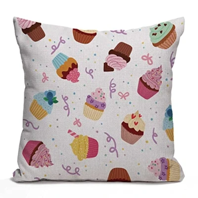 Image of Tomda Little Delicious Cupcakes Cotton Burlap Linen Cushion Cover Throw Pillow Case Sofa Outdoor Decorative Square 45x45cm 18x18 Inch
