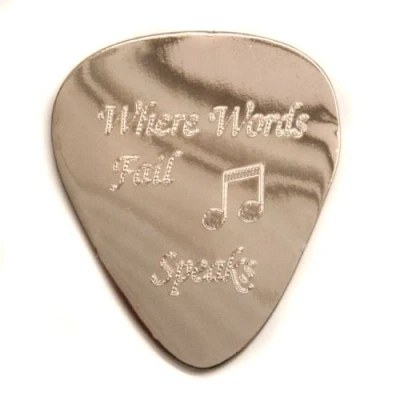 Image of Personalised 1mm &quot;Where Words Fail Music Speaks&quot; Guitar Plectrum Pick (Black Nickel) Enter Your Own Custom Text