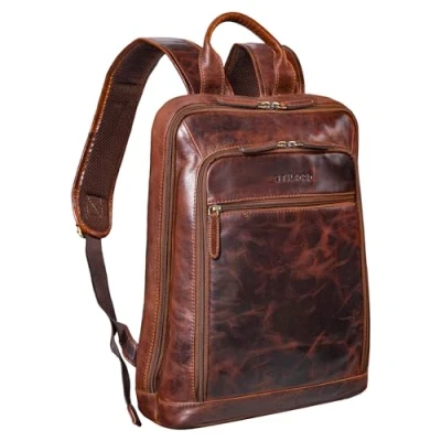 Image of STILORD &#039;Watson&#039; Laptop Backpack 15.6 inch Leather Daypack Large Vintage Rucksack Bag Business Office Bags XL in Genuine Leather, Colour:Florida Brown