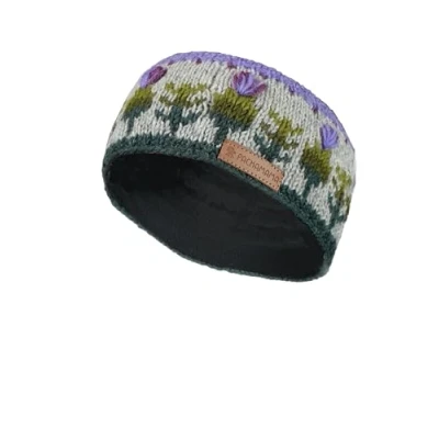 Image of Pachamama Women Wool Ear Warmer Headband Fleece Lined Handknitted Scots Thistle Multicoloured One Size Handmade Fair Trade