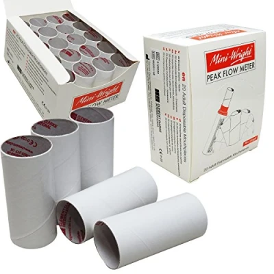 Image of Mini Wright Peak Flow Meter Disposable Card Two Way Mouth Pieces, 2 x Full Boxes (40 Pieces)