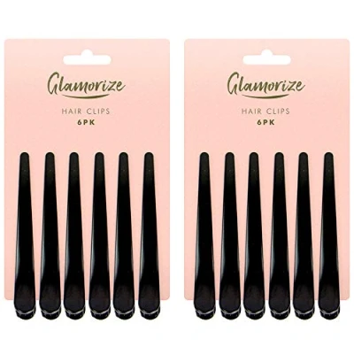 Image of Black Hair Clips by Glamorize Plastic Crocodile Hairpins Hairdresser Sectioning 6 Pack x 2 Includes E book with Styling Tips Using Different Accessories