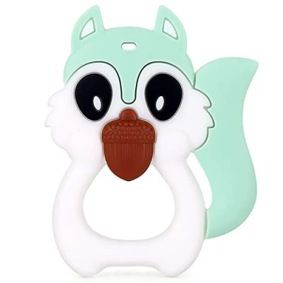 Image of PREMYO Teething Toy for Baby Teether Silicone Soothes Sore Gum Pain Easy to Grab BPA Free Squirrel