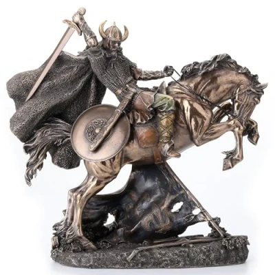 Image of Veronese Design Viking Warrior Going to Battle on Horse Norse God Statue Sculpture