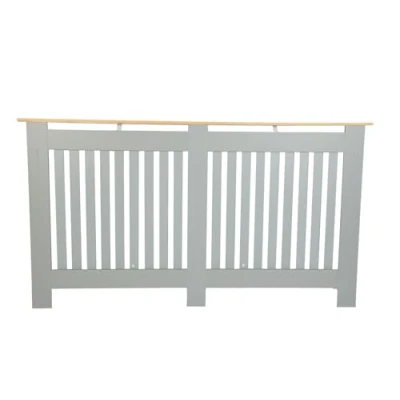 Image of Top Home Solutions® Radiator Cover MDF Heating with Bamboo Wooden Shelf for Storage &amp; Decoration, Vertical Slats Grill, Clip on Safety 83 x 152 19 cm (Grey, Large)