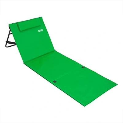 Image of Detex® Folding Beach Lounger With Adjustable Backrest Lightly Padded Foldable Sun Bed Side Pocket Cushion Shoulder Strap Weatherproof Mat Green