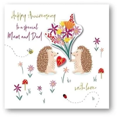 Image of Mum &amp; Dad Hedgehogs Anniversary Embellished Greeting Card Talking Pictures Cards