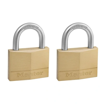 Image of Master Lock 150EURT Pack of 2 Key Padlocks with Brass Body, Gold, 6,8 x 5 1,4 cm