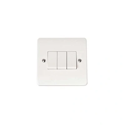 Image of Click Plate Switch 3 Gang 2 Way 10 Amp White PVC
