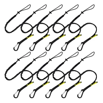 Image of BearTOOLS Tool Lanyard with Standard Spring Carabiner and Adjustable Loop End, 90cm Length, Maximum Weight Limit 8KG / 17.6lb, Fall Restraint Shock Cord Stopper, 10 Pack (Black 0919S)