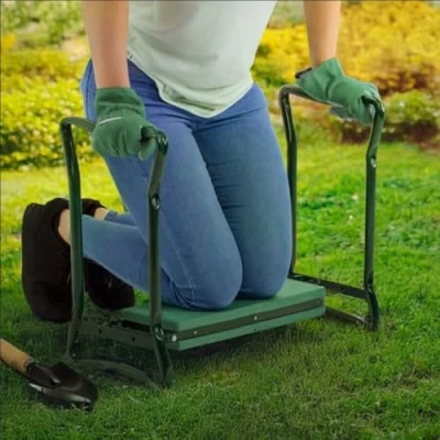 Image of Garden Mile Kneeler &amp; Seat Folding Gardening Stool Seating and Foam Pad Bench 2in1 Portable Gardener Knee Protector with Handles Outdoor Indoor