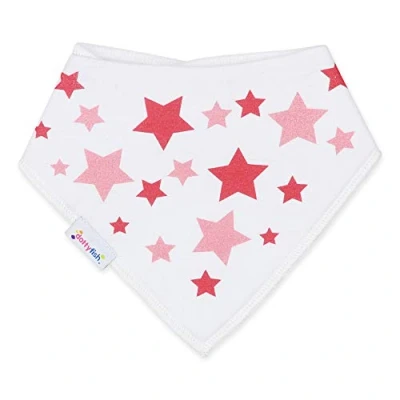 Image of Dotty Fish Baby Bandana Bibs. Drool Super Absorbent Teething Bib. Pink Stars on White. Organic Cotton