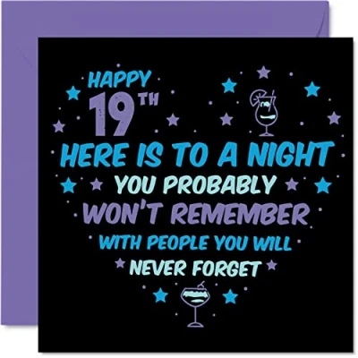 Image of Funny 19th Birthday Card for Men Women Won&#039;t Remember Happy Cards 19 Year Old Son Daughter Brother Sister Cousin Friend, 145mm x Nineteen Nineteenth Bday Greeting Gift