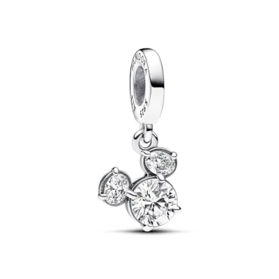 Image of Pandora Disney Mickey silhouette sterling silver dangle with clear cubic zirconia