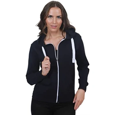 Image of Purple Hanger New Womens Front Zip Up Hoodie Ladies Long Sleeve Plain Sweatshirt Fleece Hoody Hooded Jacket (XL, Navy Blue)