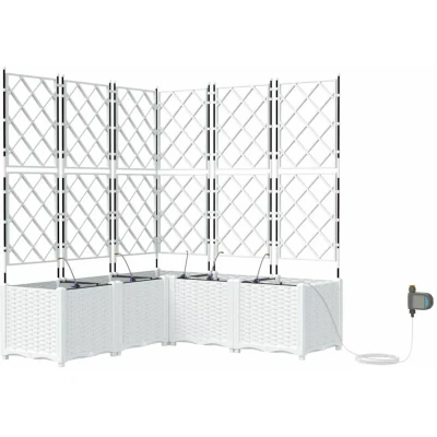 Image of Garden Planters Lattice with Storage White 120 x 142 cm Plastic Vidaxl