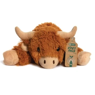 Image of Lesser &amp; Pavey Rpet Pals Hughie Laying Cow Teddy For Kids Made Up of Recycled Bottles Stuffed Animal Soft Toys Ideal Birthday or Baby Gift