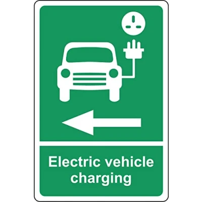 Image of Electric vehicle charging this way left arrow sign 1mm Plastic (600mm x 400mm)