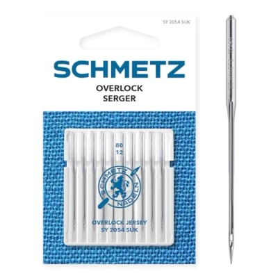 Image of SCHMETZ Domestic Sewing Machine Needles 10 Overlock Needle System SY 2054 SUK and 16x75 Thickness 80/12 Suitable for Jersey, Knitting Knitwear