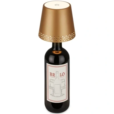 Image of BRILONER Rechargeable Bottle lamp with USB c, Cordless Touch, dimmable, Warm White, 11x9cm., Outdoor Table lamp, Battery Lamps for Living Room, IP44, Gold