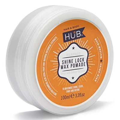 Image of HUB Classic Shine Lock Wax Pomade Styling Product 100 g / ml x 1. Medium Hold and High Natural Finish.