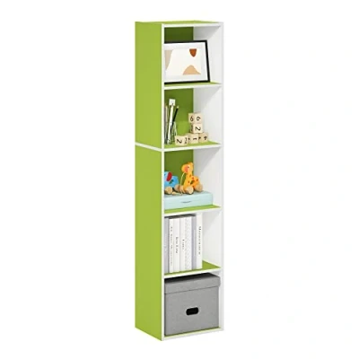 Image of Furinno Pasir 5 Tier Open Shelf Bookcase, Green/White