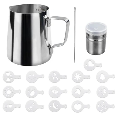 Image of Milk Jug,Milk Jug for Coffee Machine,Milk Frothing Jug, 350ml (12oz) Stainless Steel Pitcher Cup Latte Decorating Art Pen Making Cappuccino Machine, Silver