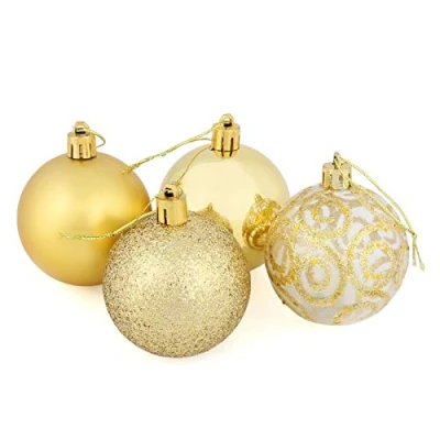 Image of Mr Crimbo Set Of 16 Small Round Christmas Tree Baubles Shiny Matt Glittery Swirl Patterns, Gold 6cm