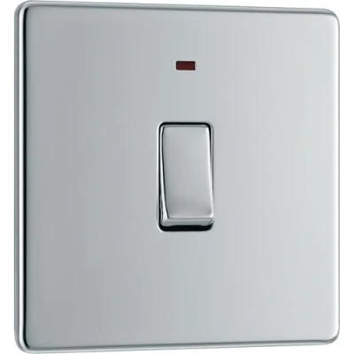 Image of BG Electrical Single Wall Switch with LED Power Indicator, Double Pole, Screwless Front Plate, Slim Profile, Premium Flatplate, Polished Chrome, 20A, FPC31