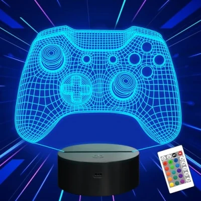 Image of Attivolife Gamepad 3D Illusion Lamp, Controller Night Light with Remote Control+Timer 16 Color Changing Desk Lamps Kids Gamer Room Decor Best Cool Festival Birthday Gifts for Boy Girl Men Child