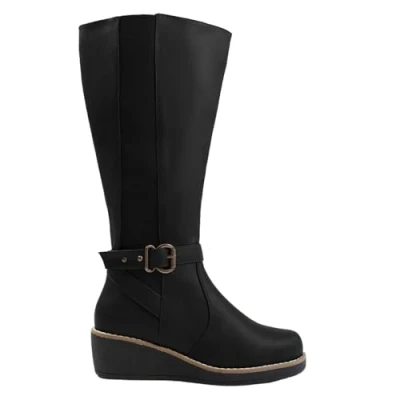 Image of Fashion Thirsty Womens Knee High Wedge Heel Boots Winter Elastic Stretchy Walking Riding Wide Wider Calf Boot Shoes