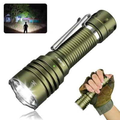 Image of Wurkkos TS23 Tactical Flashlight,5000 High Lumens Rechargeable Flashlight,70.3 HI LED 482M Attack Head Flashlights,IP68 Waterproof Flashlights for Emergency,Repair,Camping,Hiking(Olive Green)