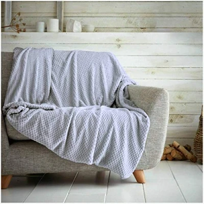 Image of Waffle Honeycomb Throw Blanket Soft Warm Over Sofa Bed Travel Bedspread (Grey Silver, Double 150 x 200cm)