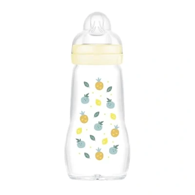 Image of MAM Feel Good Glass Bottle Pack of 1 (1 x 260 ml), with Medium Flow Teats Size 2, Newborn Essentials, Baby Bottles for 2+ Months, White